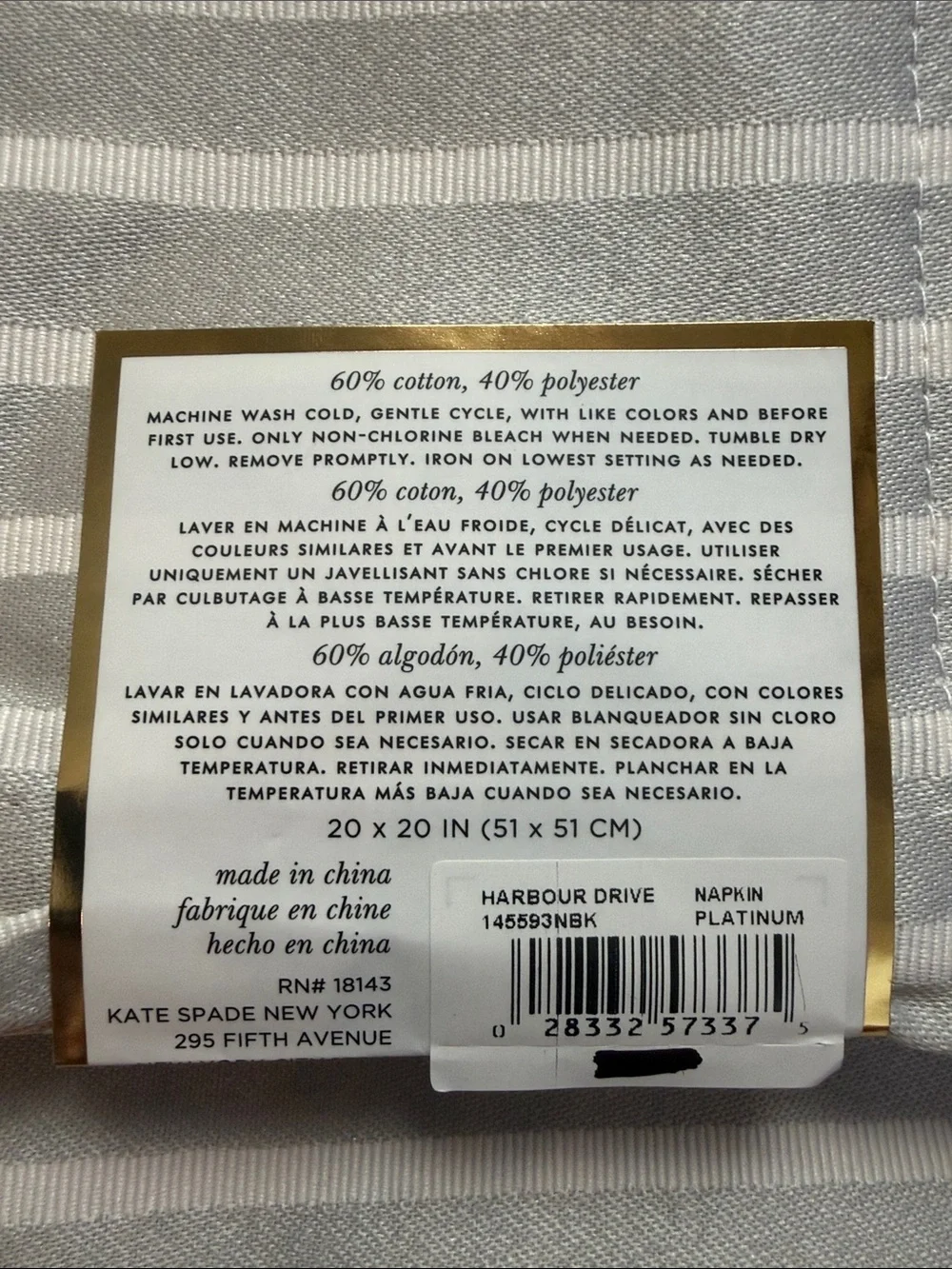 kate spade Dining Napkins set of 12 - Harbour Drive - white and gray